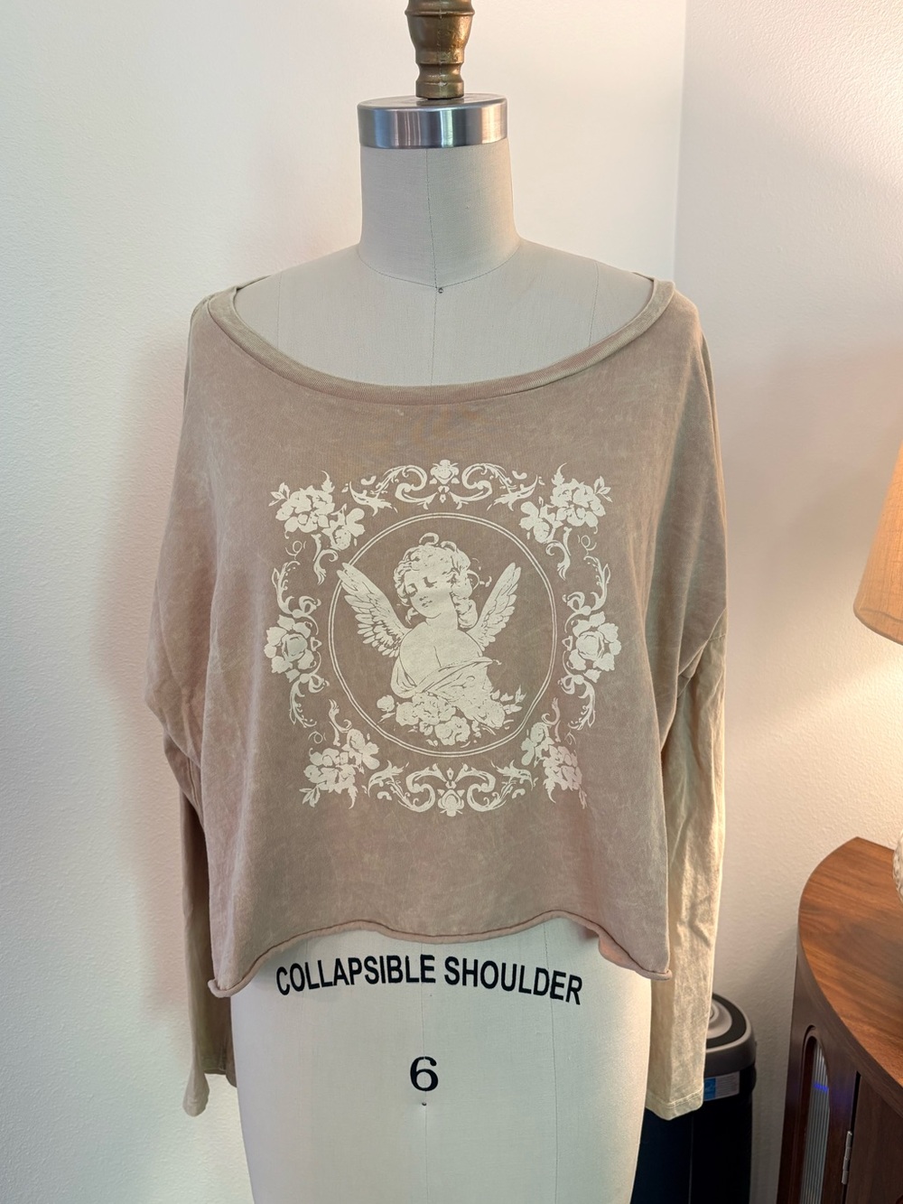Vintage Canvas Angel Cropped Long Sleeve